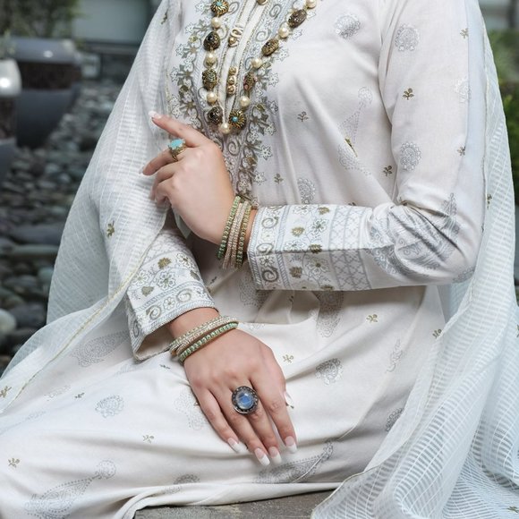 Almirah Junaid Jamshed Pakistani Fancy Ready-Made Long Kameez Pant Outfit XS/37 - Picture 4 of 14